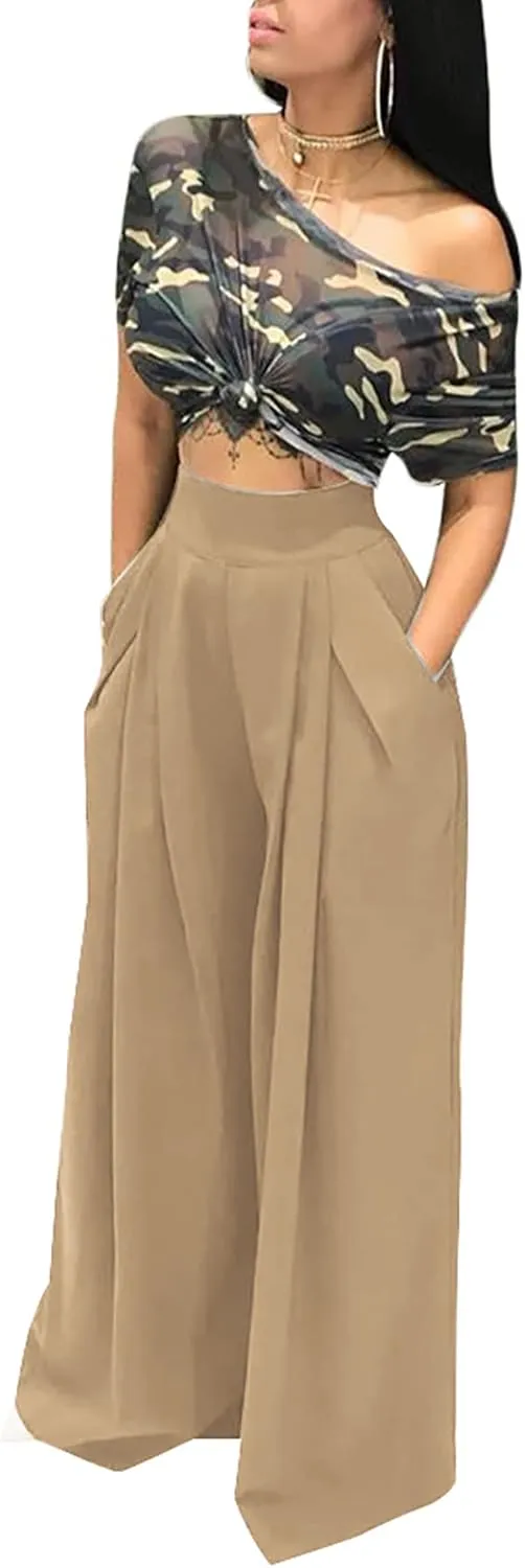 SHINFY Women's Stretchy Plus Size Wide Leg Palazzo Pants (S-3XL)