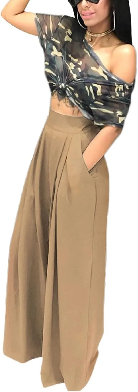SHINFY Women's Stretchy Plus Size Wide Leg Palazzo Pants (S-3XL)