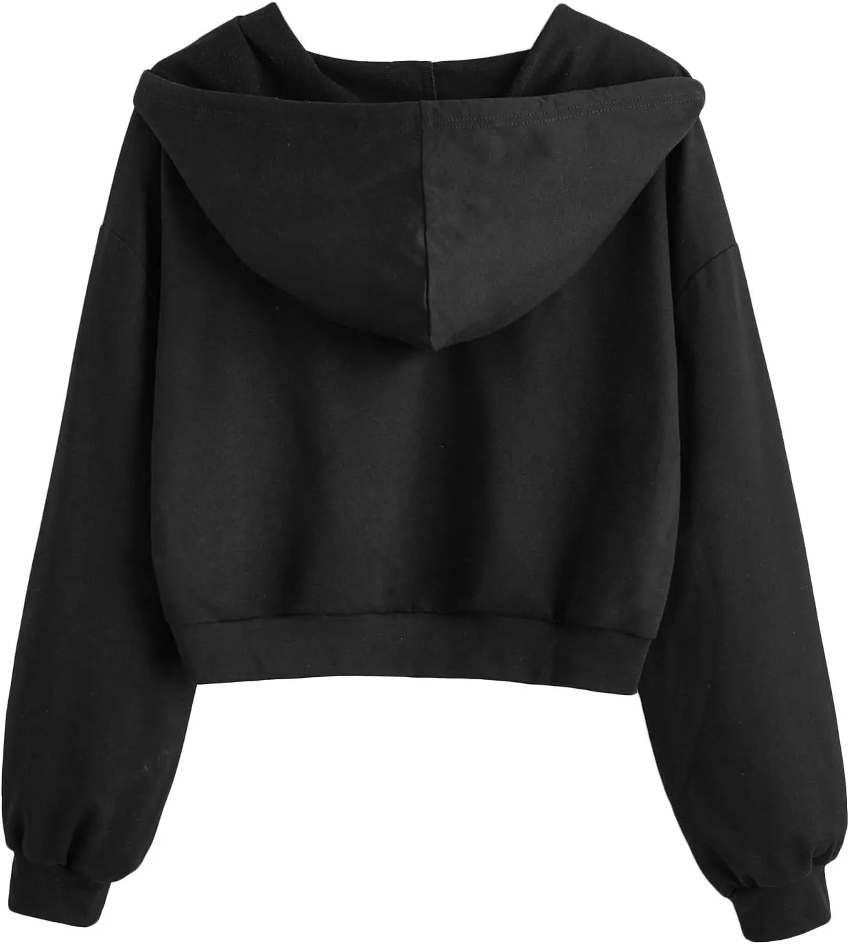 Verdusa Women's Long Sleeve Drop Shoulder Drawstring Crop Hoodie Sweatshirt