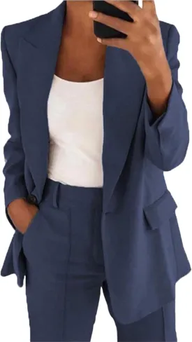 Women's 2 Piece Casual Blazers Open Front Long Sleeve Work Office Jackets and Pencil Pants Business Office Suit Set