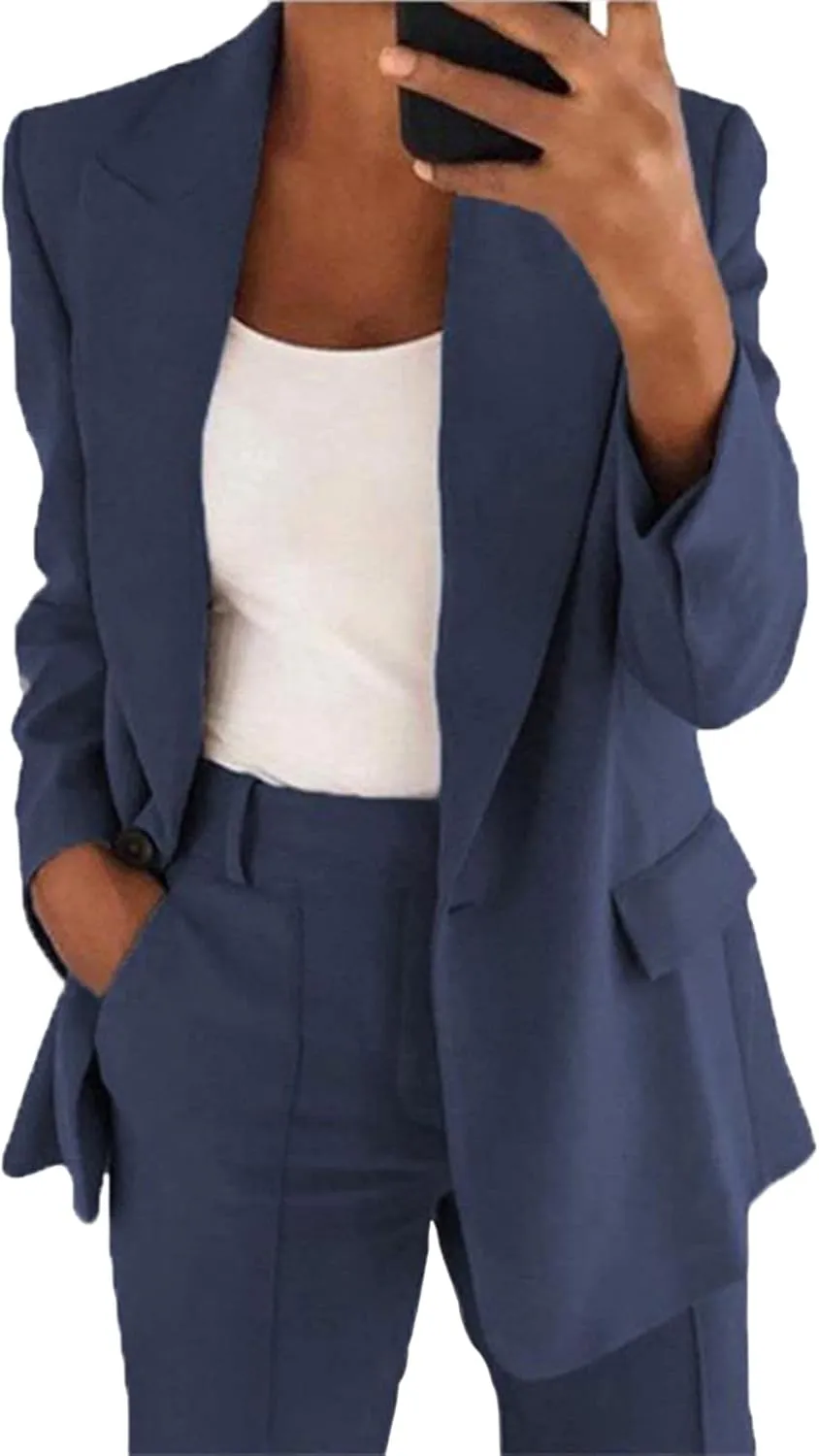 Women's 2 Piece Casual Blazers Open Front Long Sleeve Work Office Jackets and Pencil Pants Business Office Suit Set