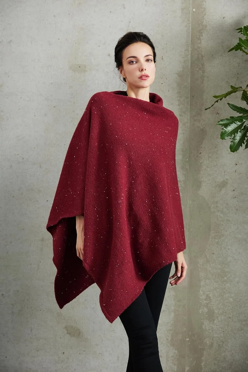 Women's Heaps Collar Bohemian Poncho Sweater Knitted Cape Irregular Hem Wrap Pullover for Spring Fall Winter