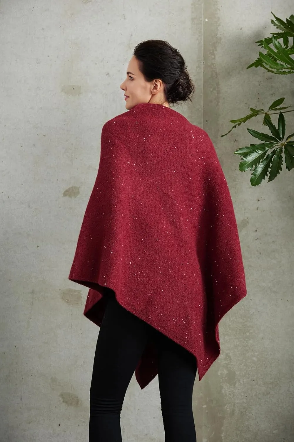 Women's Heaps Collar Bohemian Poncho Sweater Knitted Cape Irregular Hem Wrap Pullover for Spring Fall Winter