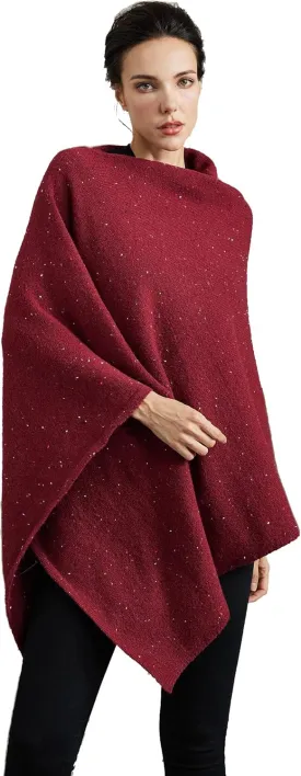 Women's Heaps Collar Bohemian Poncho Sweater Knitted Cape Irregular Hem Wrap Pullover for Spring Fall Winter