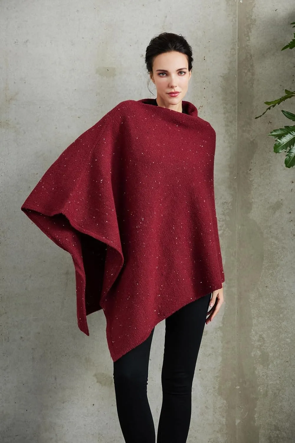 Women's Heaps Collar Bohemian Poncho Sweater Knitted Cape Irregular Hem Wrap Pullover for Spring Fall Winter