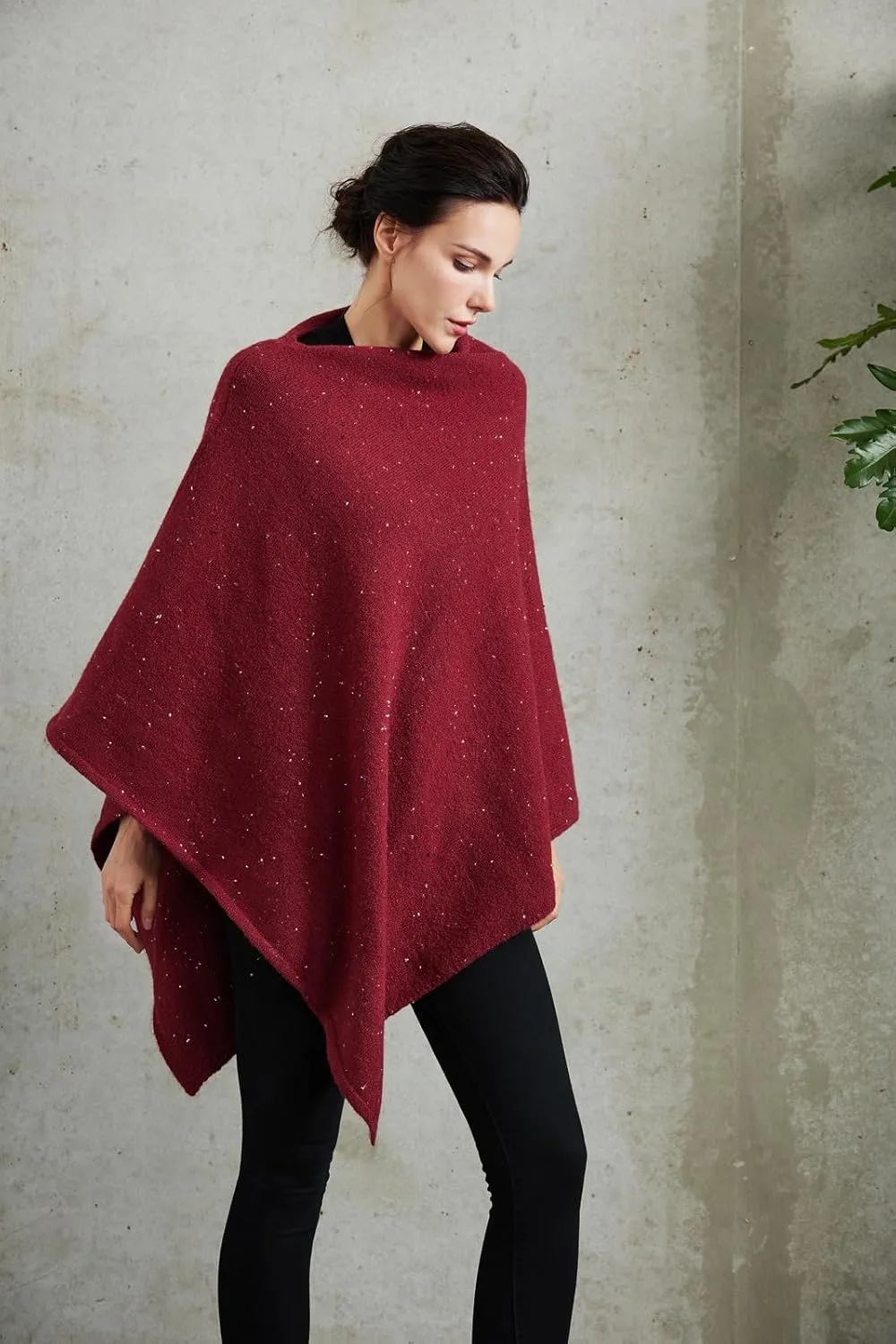 Women's Heaps Collar Bohemian Poncho Sweater Knitted Cape Irregular Hem Wrap Pullover for Spring Fall Winter