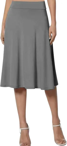 Womens Satin A-Line Skirt Bright Face High Waist Solid Color Side Split Skirt with Zipper Knee Length Office