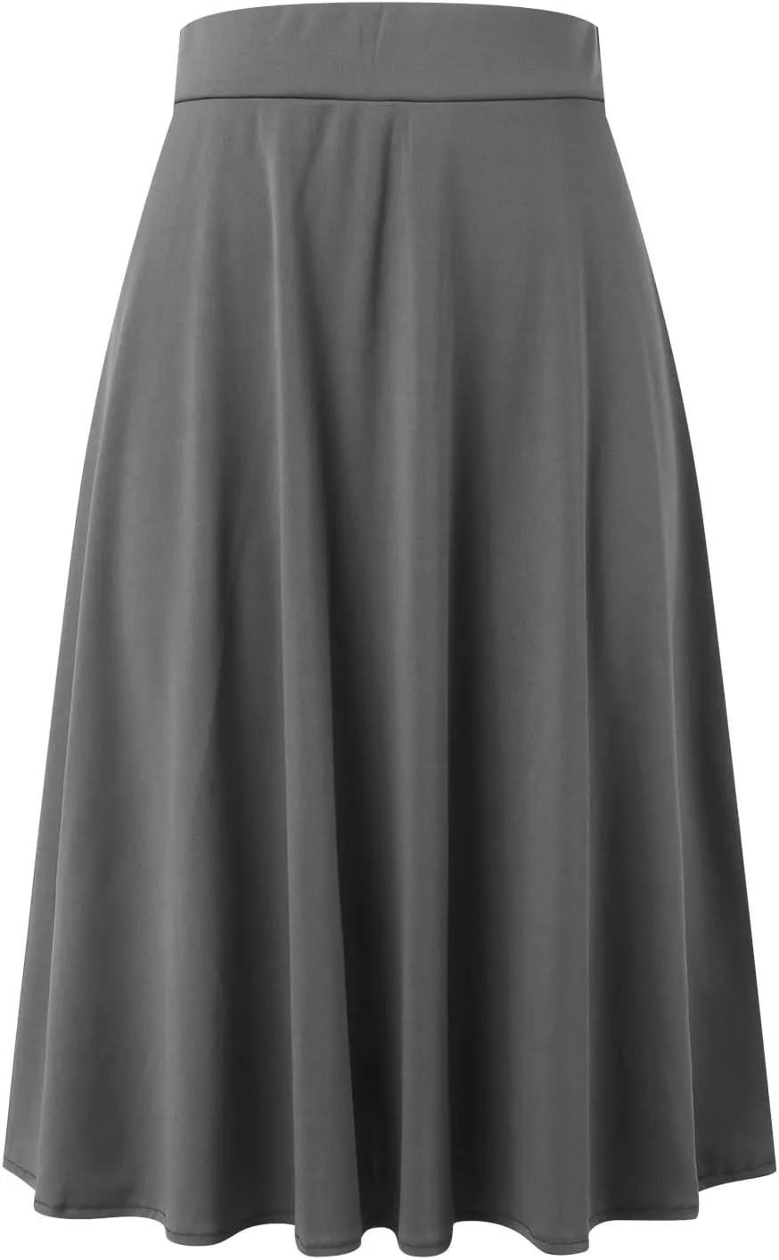 Womens Satin A-Line Skirt Bright Face High Waist Solid Color Side Split Skirt with Zipper Knee Length Office